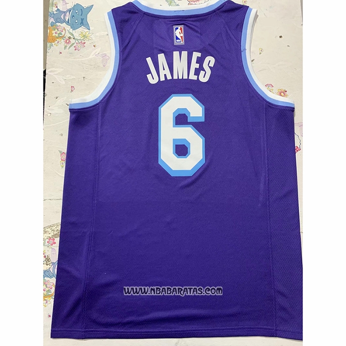 Camiseta Los Angeles Lakers LeBron James #6 Ciudad 2021-22 Violeta